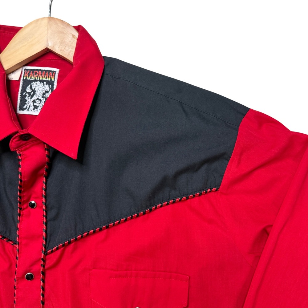 Karman Men XXL Long Sleeve Western Shirt Red‎ Black Pearl Snap Cowboy Rodeo VTG